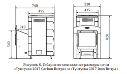 Печь для бани на дровах TMF-Термофор Тунгуска 2017 Inox Витра ТО антрацит габаритные размеры