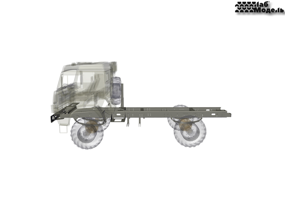 Steel frame for truck with 4x4 wheel formula in 1:10 scale