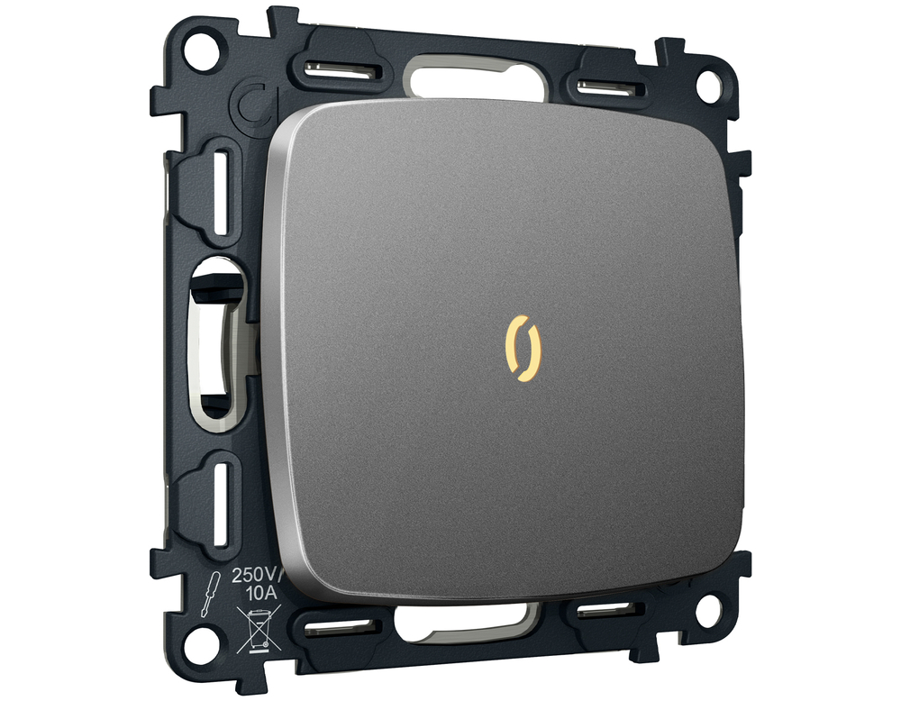 MO652050 Комплект механизма 1-кл выключателя с самовозвратом с подсветкой 3200K OMEGA Антрацит серый QUANT (OP6520, VM113, G11Y)