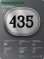 Номерок на дверь квартиры 435, для кабинета, офиса, шильдик 9 х 7 см, брашированная сталь, Айдентика Технолоджи