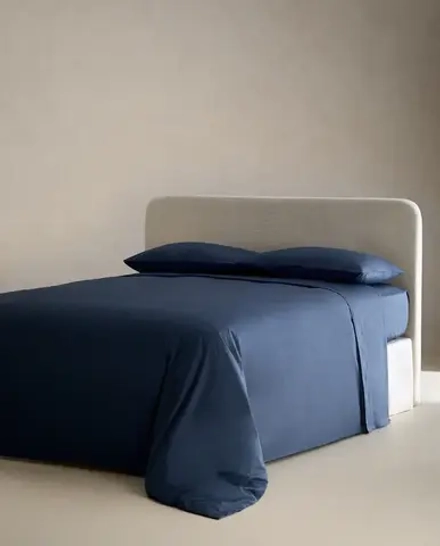 ZARA HOME (200 НИТЕЙ) ПОДОДЕЯЛЬНИК ИЗ ХЛОПКА ПЕРКАЛЬ, ТЕМНО-СИНИЙ