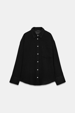 ZARA РУБАШКА ОВЕРСАЙЗ С КАРМАНОМ, ЧЕРНЫЙ