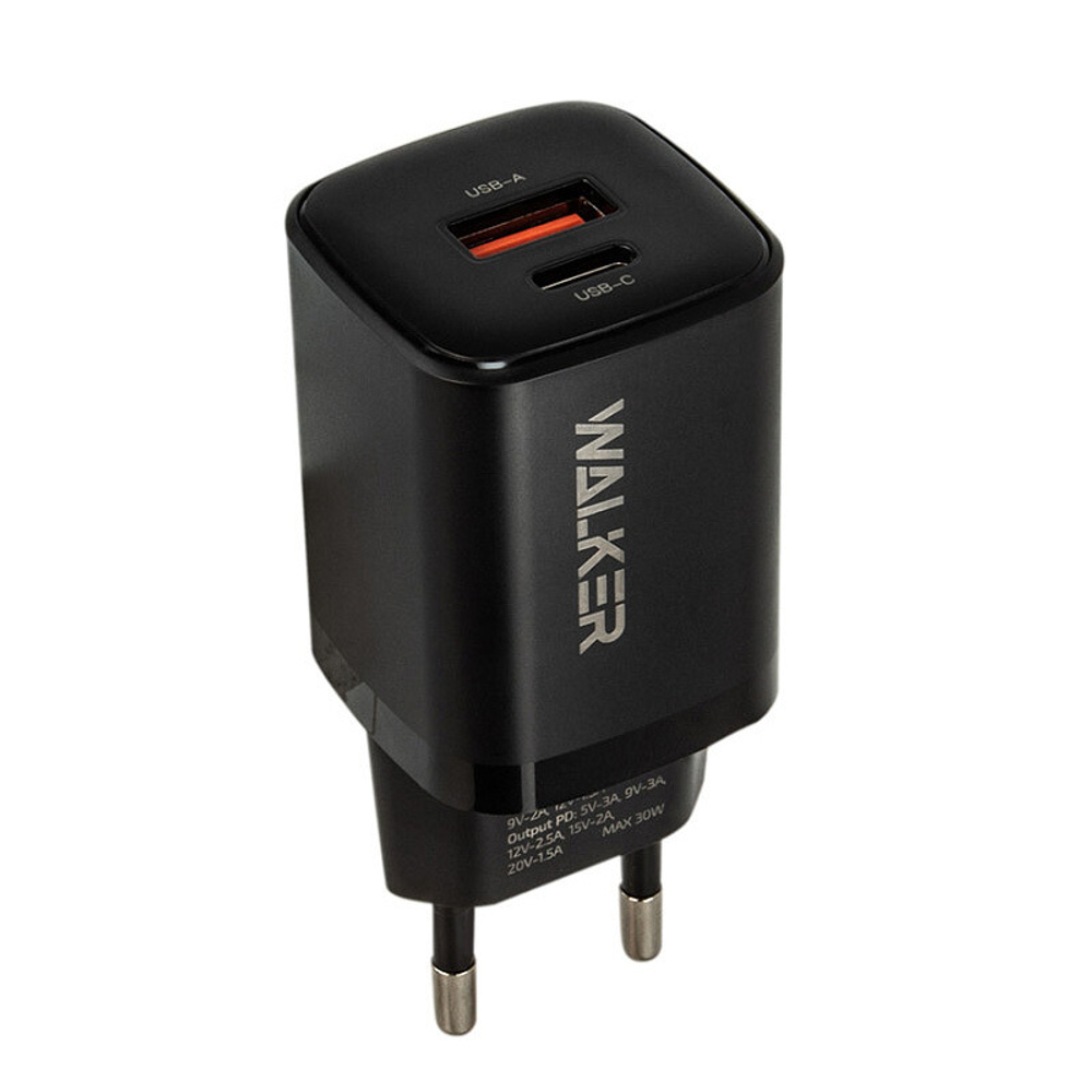 Сетевое зарядное устройство Walker WH-60,(3А) USB/Type-C, чёрный