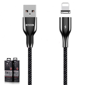Кабель USB - Lightning (для iPhone) Remax RC-158i (магнитный, оплетка ткань, QC3.0) Черный