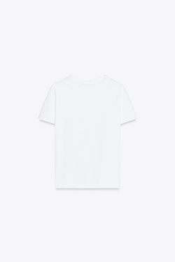 ZARA ФУТБОЛКА ИЗ ТКАНИ С ЭФФЕКТОМ ПОТЕРТОСТИ, БЕЛЫЙ