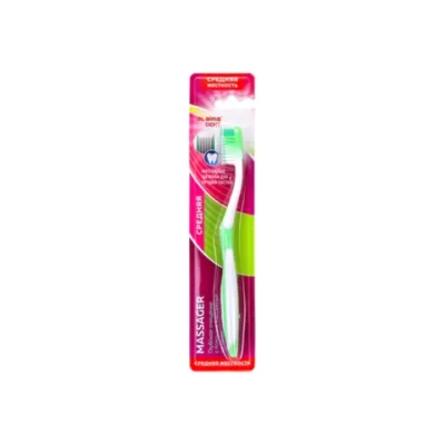 Зубная щетка средней жесткости MASSAGER с массажными щетинками (ассорти 4 цвета), LAIMA DENT, 609318