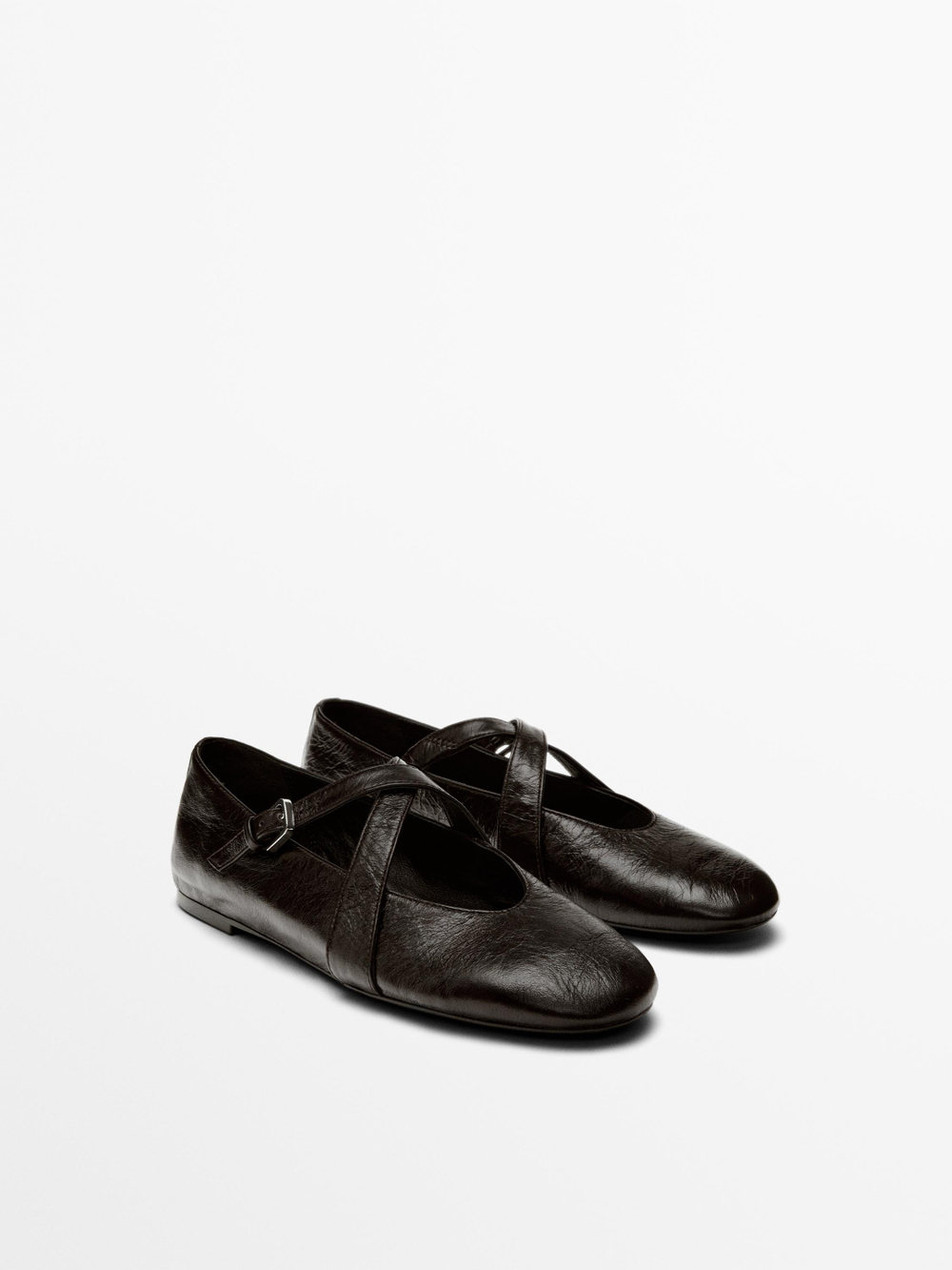 Massimo Dutti Балетки с перекрещивающимися лямками и пряжкой, коричневый