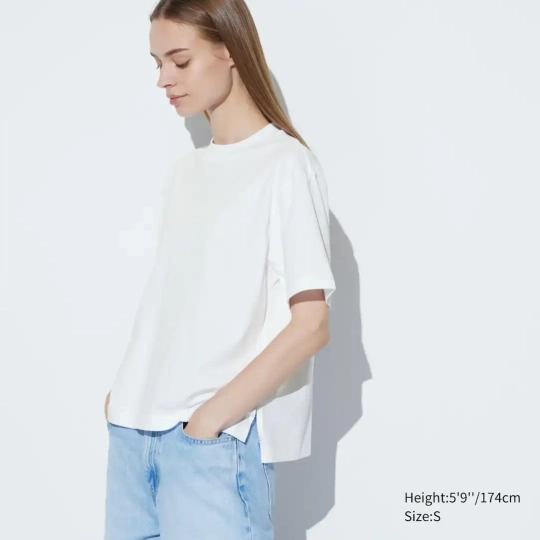 UNIQLO ХЛОПКОВАЯ ФУТБОЛКА AIRISM, БЕЛЫЙ