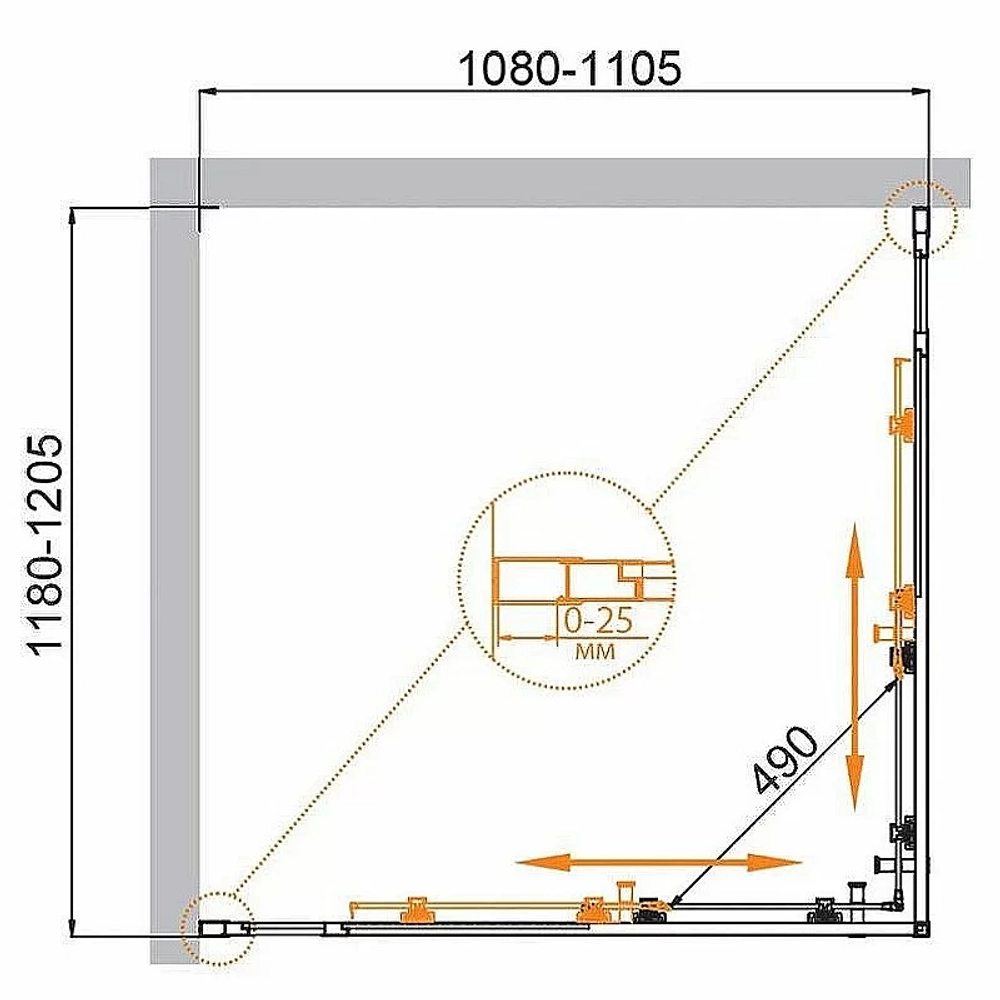 Душевой уголок Cezares Molveno 120x110 AH-22-120/110-C-BORO-IV стекло прозрачное/профиль золото брашированное