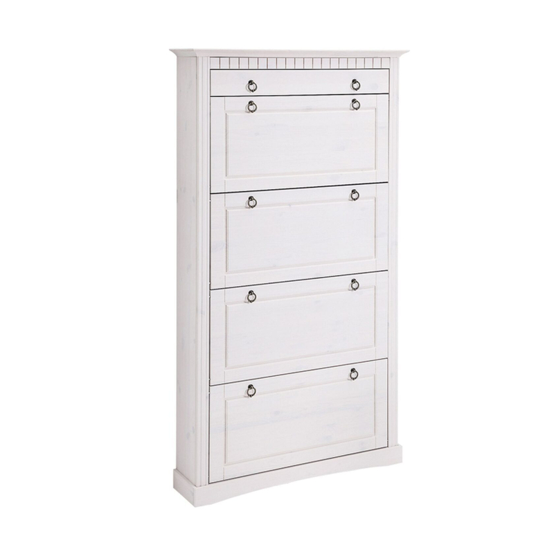 Тумба для обуви Неаполь из сосны, 4 двери с ящиком, 87х169х21 см, белый воск