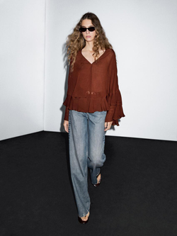 Massimo Dutti Блуза с воланами, черепичный