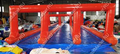 Водная горка без надувного дна, на подкачке ТУРБО "Три полосы", 120*7*2,5 м