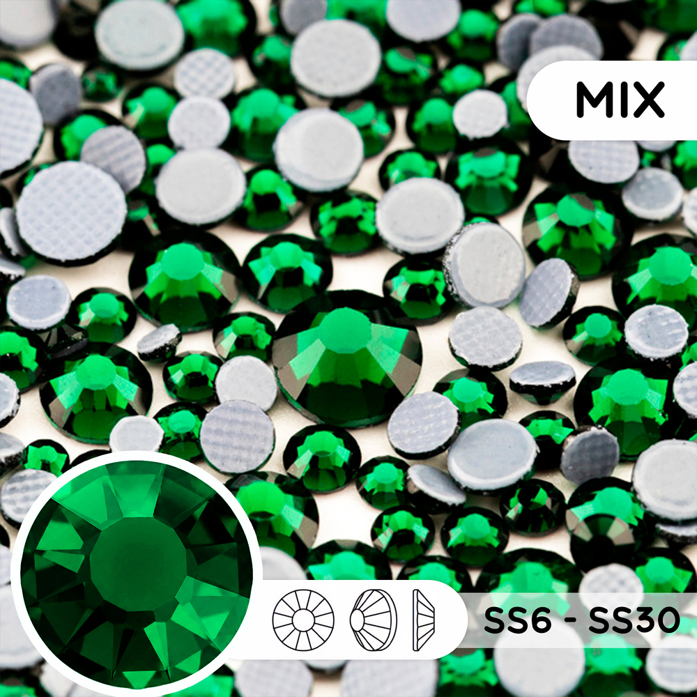 Набор страз горячей фиксации “Emerald” (микс размеров SS6–SS30)