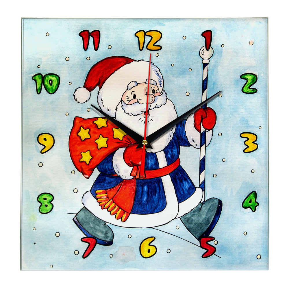 Часы раскраска для детей "Дед мороз несет подарки"