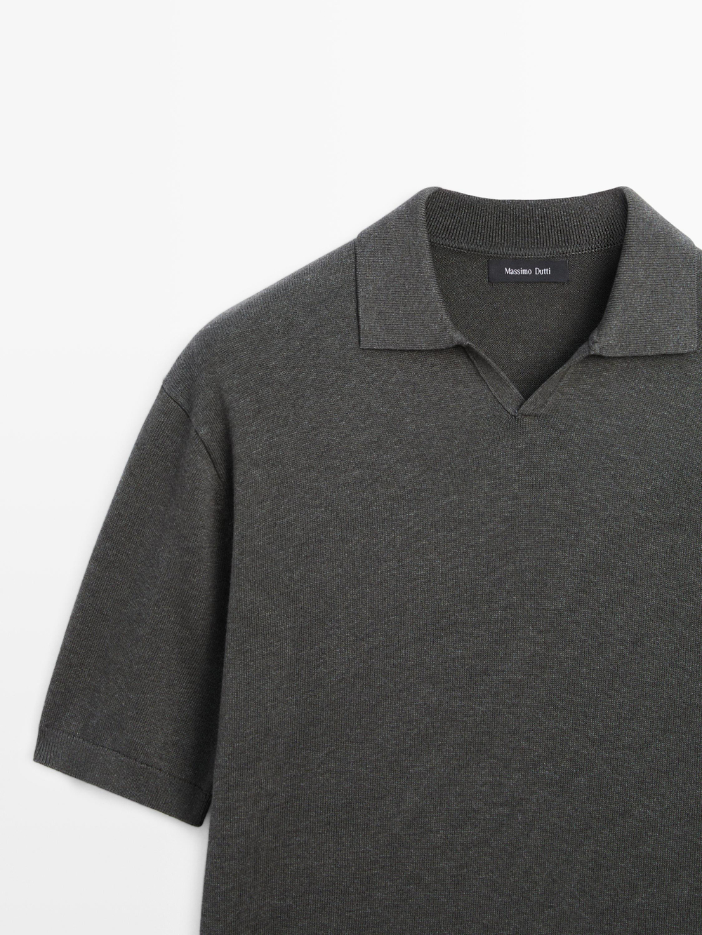 Massimo Dutti Трикотажный свитер из смесового хлопка с воротником-поло, серый