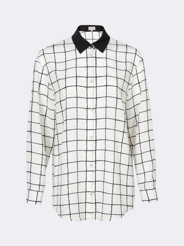 Шелковая рубашка в клетку с черным воротничком