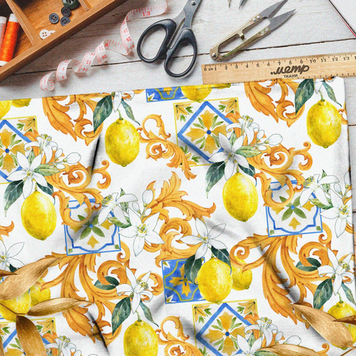 Ткань лен винтажные лимоны