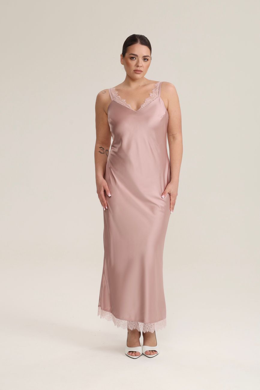 Платье-комбинация с кружевом, пудра