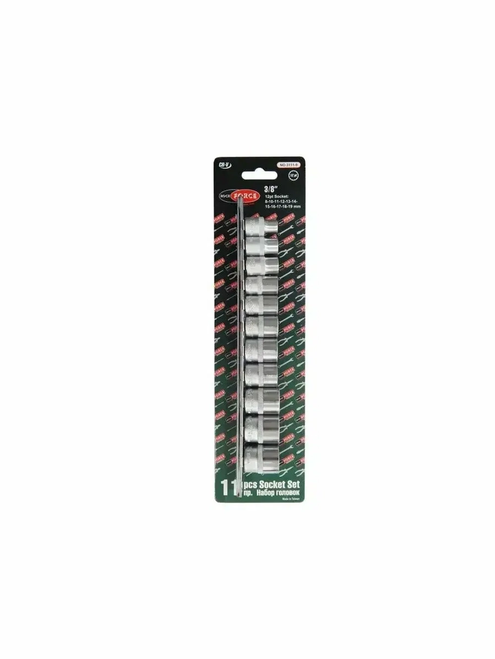 Набор торцевых головок RF-3111-9: 3/8"DR 12-гранных на планке 11пр. ROCKFORCE