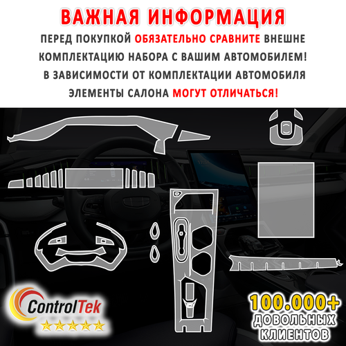 Geely Atlas (2023) - комплект защитных пленок 6 в 1. Пленка защитная ControlTek HYBRID со слоем TOP COAT. Толщина: 6 mil. (175 мкм.)
