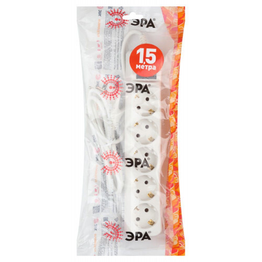 Удлинитель электрический ЭРА UX-5es-1,5m с заземлением с выключателем 5 розеток 1,5м ПВС 3x0,75мм2 10А