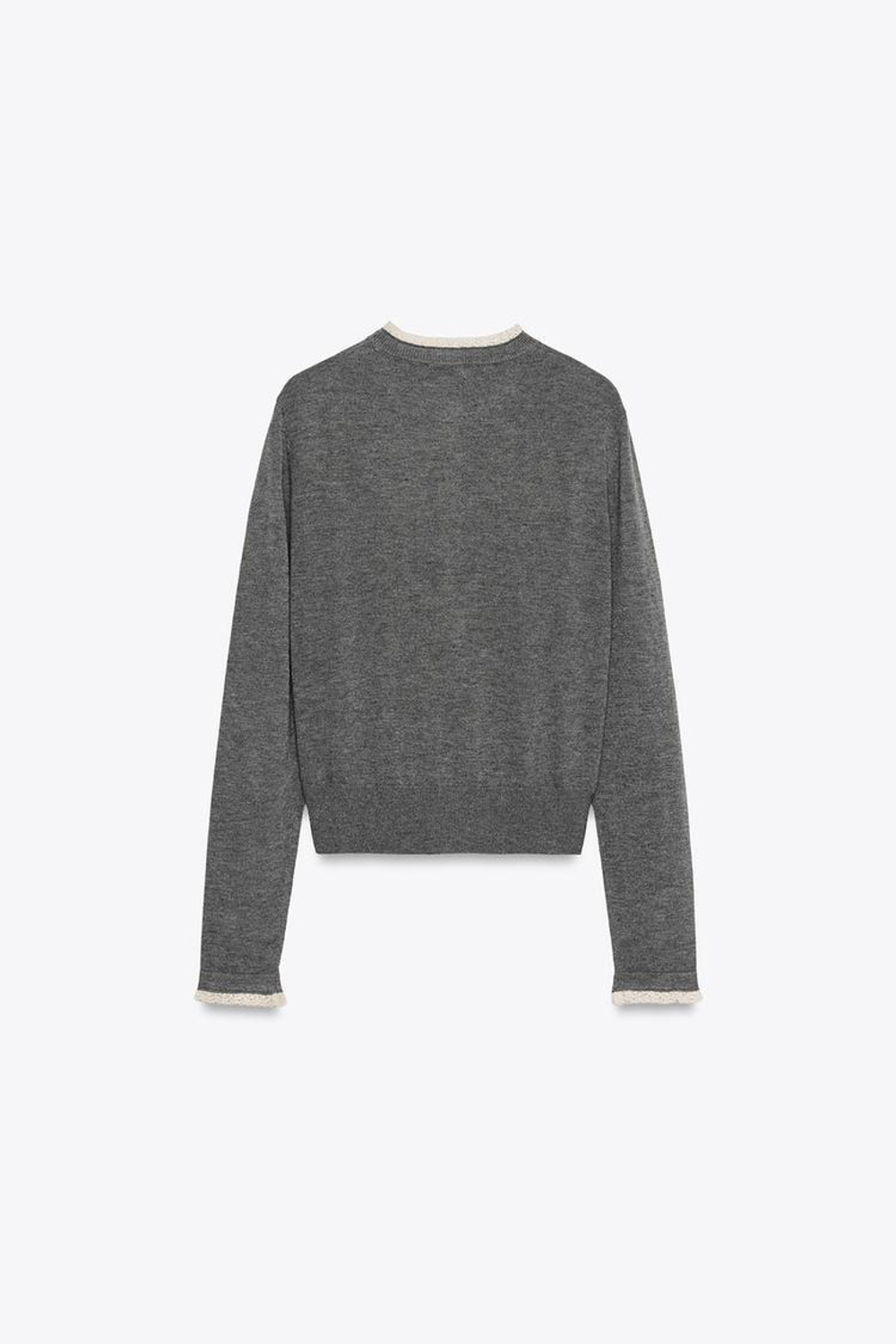 ZARА КАРДИГАН С КОМБИНИРОВАННОЙ КРУЖЕВНОЙ ОТДЕЛКОЙ, СЕРЫЙ