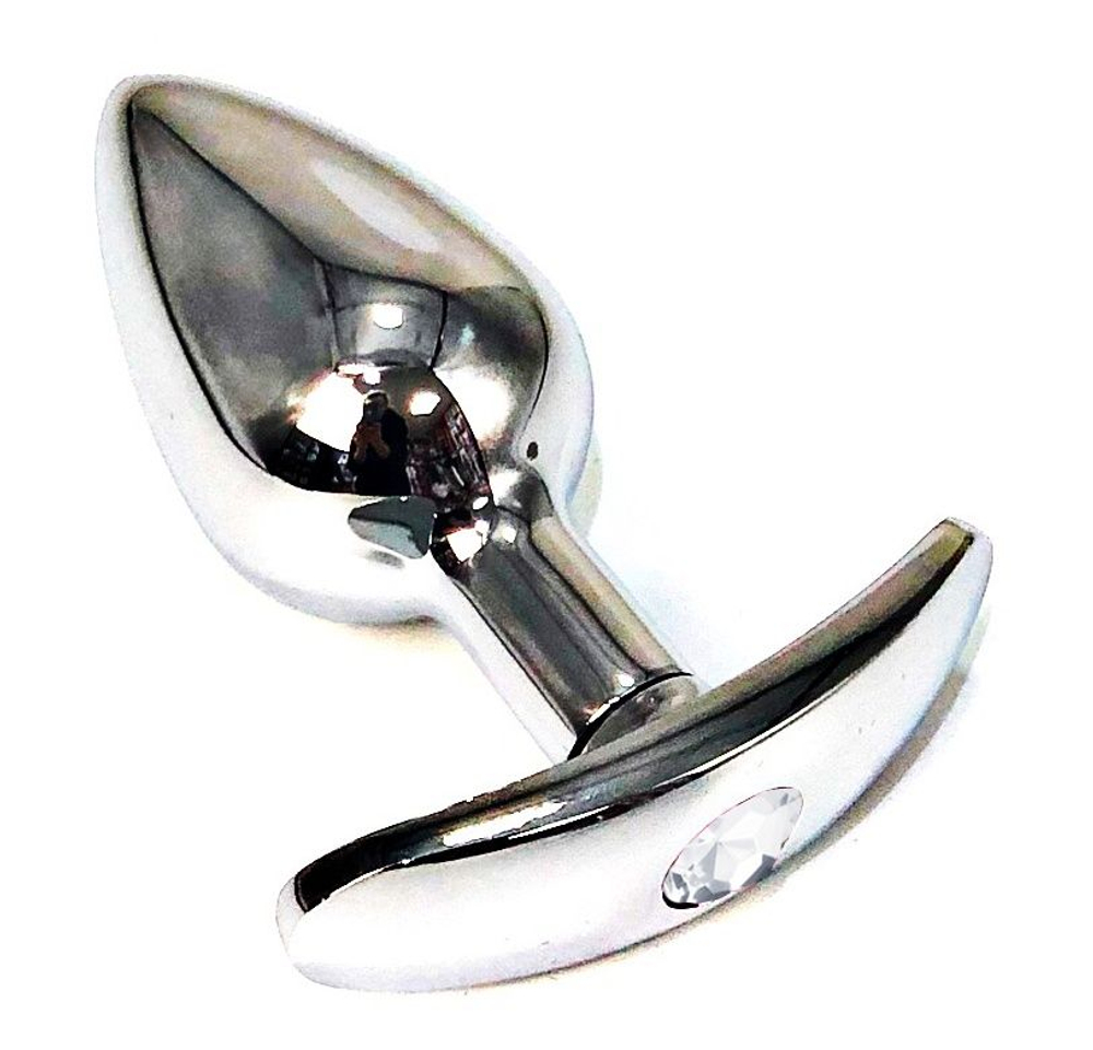 Серебристая анальная пробка для ношения с прозрачным кристаллом - 6 см. (Цвет: прозрачный)