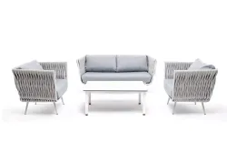 "Монако" лаунж-зона 4-местная из роупа со столом "Верона" (серый гранит), каркас светло-серый, роуп светло-серый