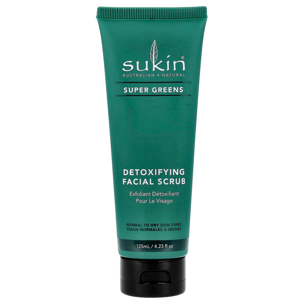 Sukin, Super Greens, детоксифицирующий скраб для лица, для нормальной и сухой кожи, 125 мл (4,23 жидк. Унции)