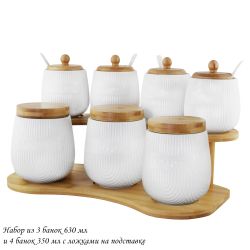 Lenardi 140-075 Набор из 3 банок 630мл,4 банок 350мл с ложками на подставке BAMBOOв под.уп.(х6)Фарфор,бамбук