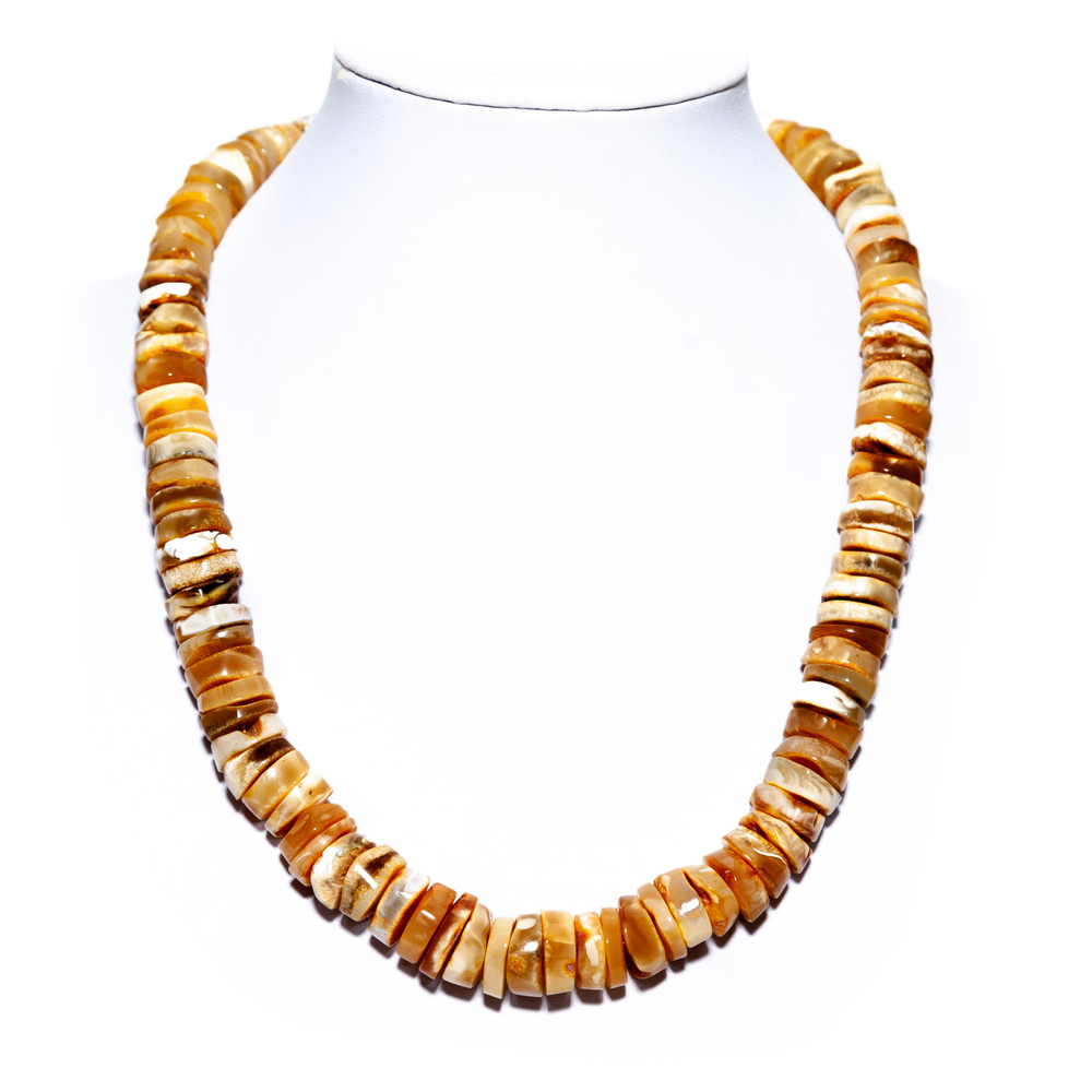 Бусы из цельного натурального янтаря "Пейзажные диски", длина 52 см