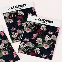 Ткань шифон полевые цветы с листьями