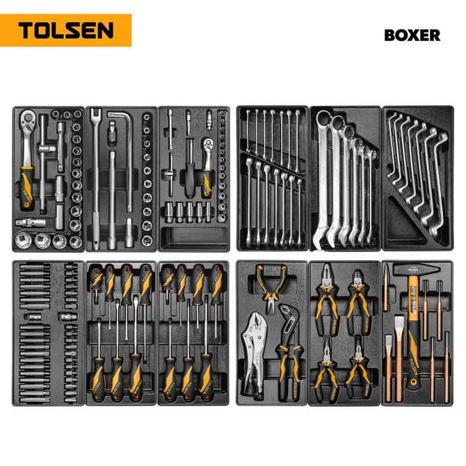TOLSEN (TT85415P) Набор инструментов 157 предметов, "BOXER", в черной тележке, в комплекте гайковерт TT73362