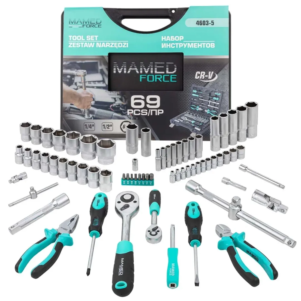 Набор инструментов 69пр.,1/4'',1/2'',(6гр.)(4-32мм) MAMEDFORCE MF-4603-5