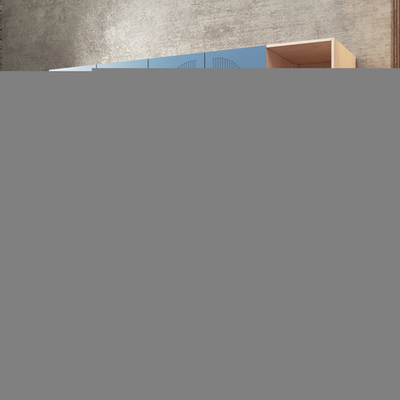 Шкаф Агератум МДФ четырехсекционный с стеллажом в синей эмали - Дуб молочный 8622  210*50*260