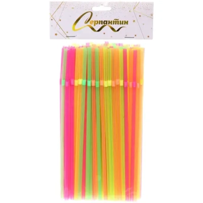 Трубочка для коктейля 5*210мм в наборе 100 шт цветная