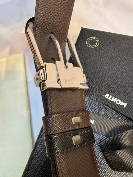Двусторонний ремень Montblanc из кожи черного цвета 35мм