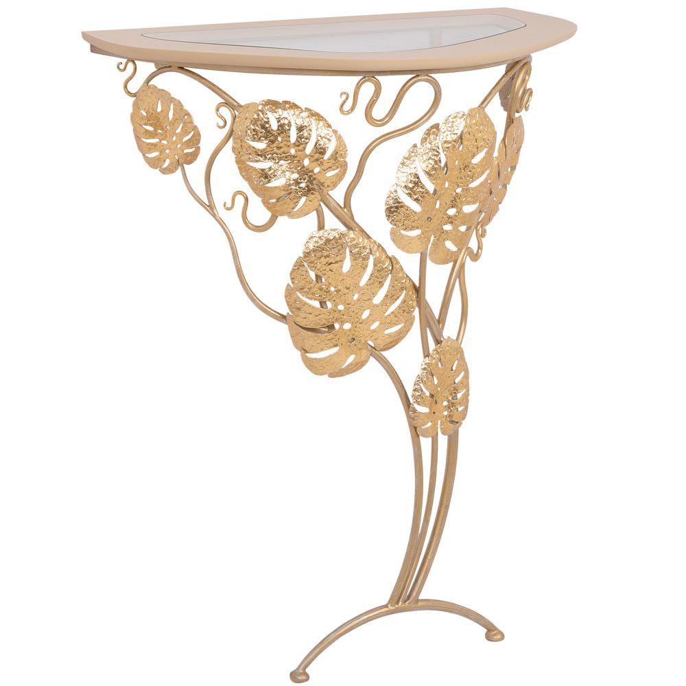Консоль Monstera Deliciosa Glass (Монстера) Айвори Мраморное золото