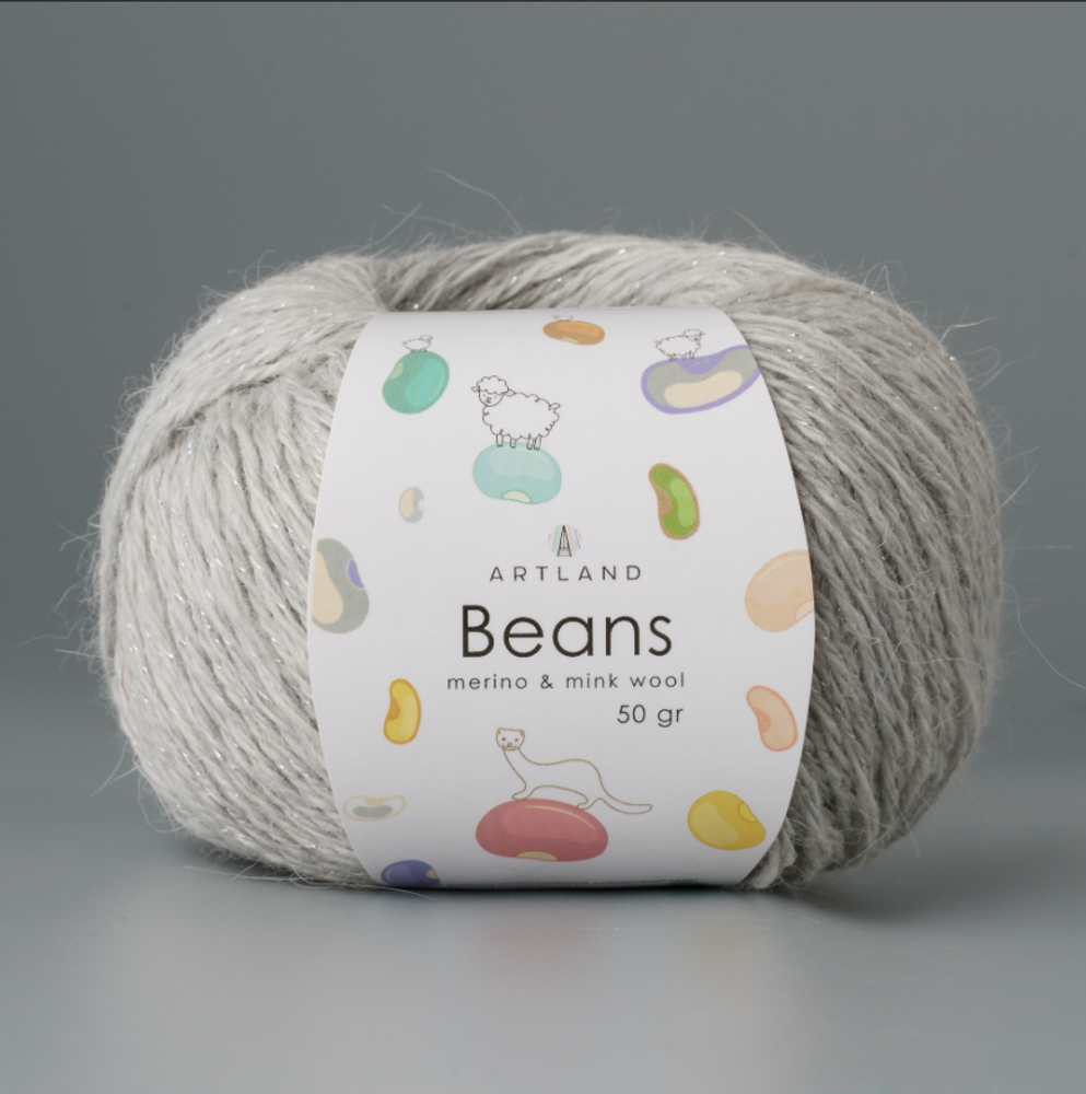 Пряжа &quot;Beans&quot;, 5% шёлк, 20% мериносовая шерсть, 30% нейлон, 45% норка, 50гр-240м, (1уп=5шт), стальной