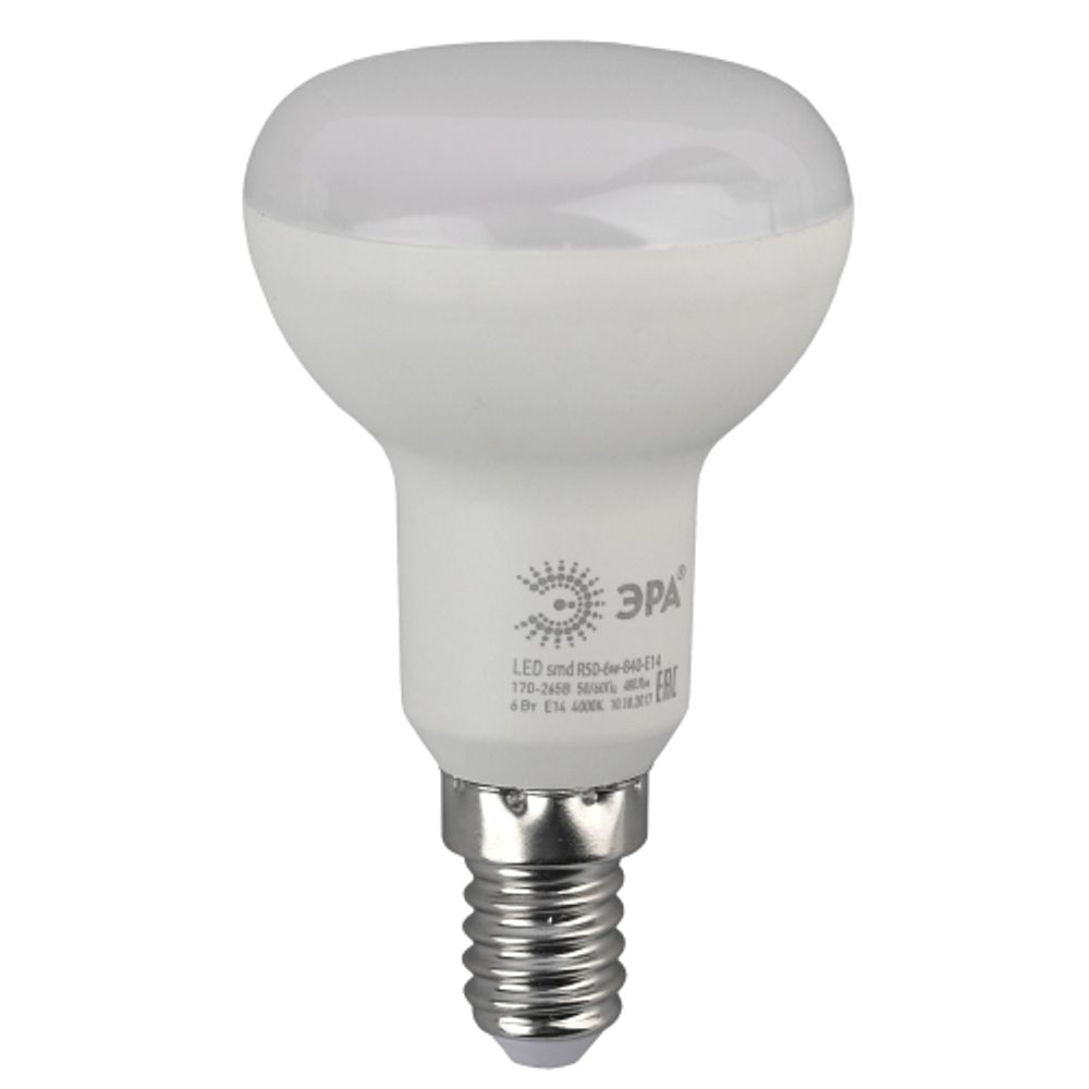Лампа светодиодная ЭРА STD LED R50-6W-827-E14 6Вт рефлектор теплый белый свет Е14 | Лампы cветодиодные Рефлектор (R )