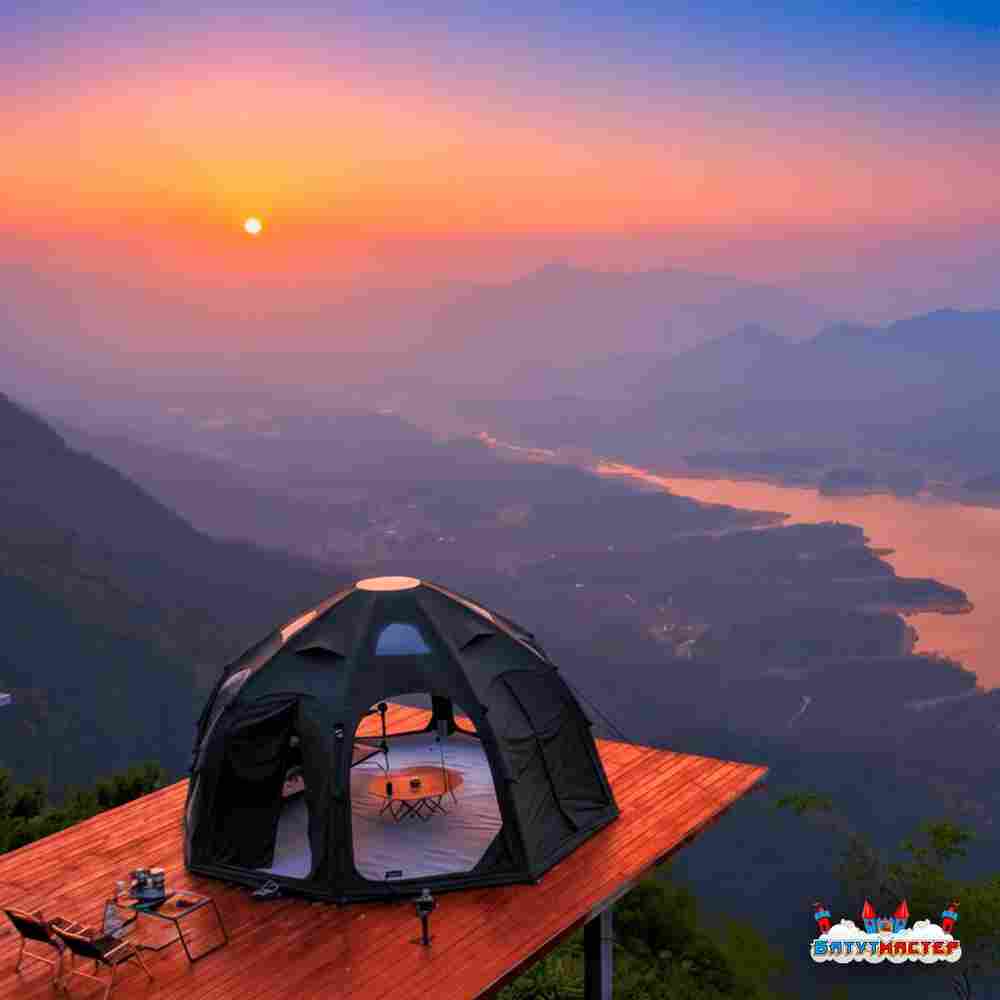 Пневмокаркасная юрта «Гармония» 5×5×2,5 м — для глэмпинга из ПВХ, чёрная