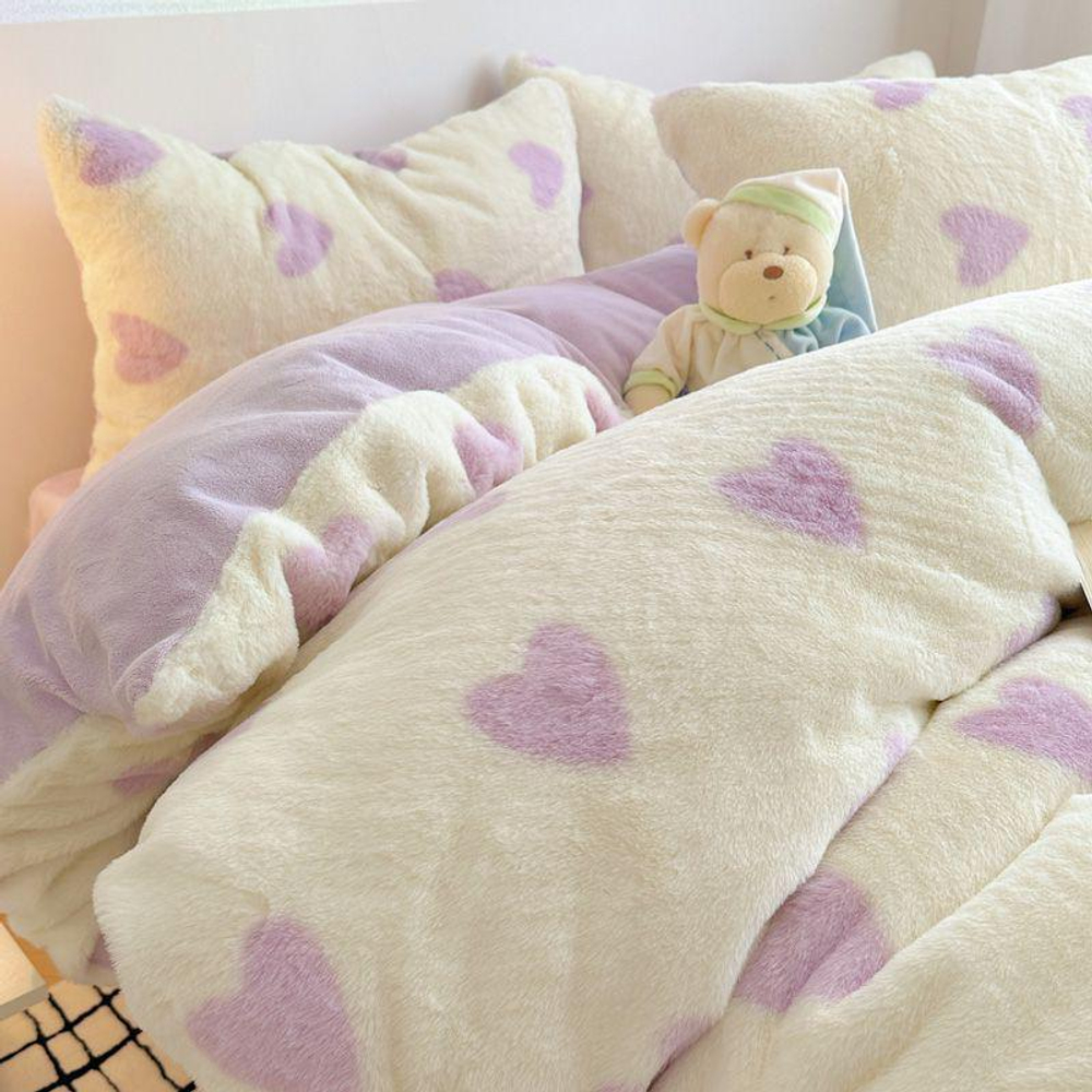 ZEPHYR HOME 1.5 Полуторка Велюр Сиреневый сердечки