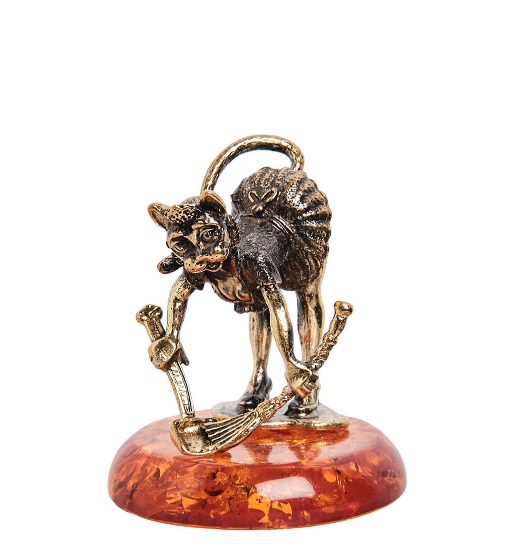 Народные промыслы AM-1069 Фигурка «Кошка Горничная Лиза» (латунь, янтарь)