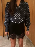 Юбка шелк мини с кружевом, Черная