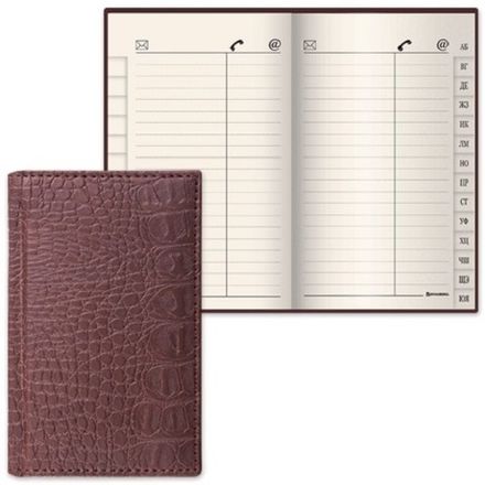 Телефонная книжка Brauberg Cayman, А7, 80*130, 56л, прошитая, обл. кожа, коричневая