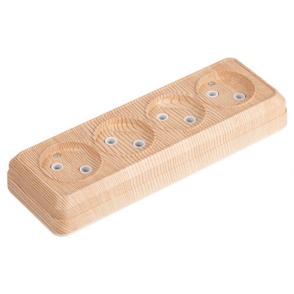 Розетка Intro Quadro 2-207-11 без заземления четырехместная 4х2P, 16А-250В, IP20, ОУ, сосна