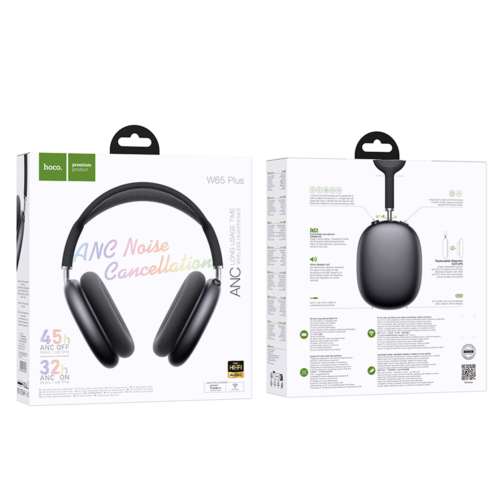 Полноразмерные Bluetooth наушники HOCO W65 Plus ANC (черный)