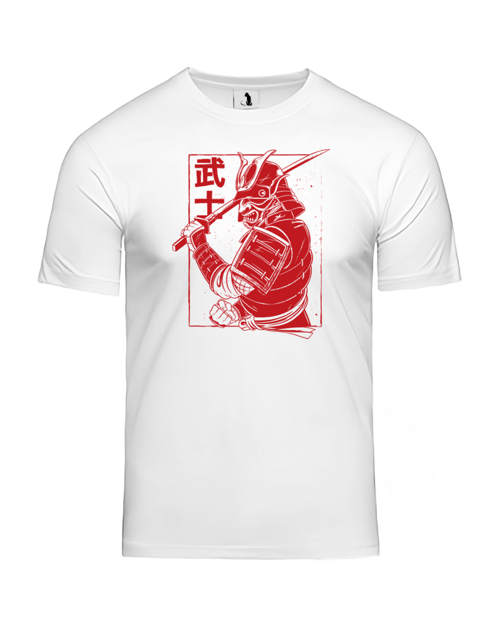 Футболка с самураем мужская белая с красным рисунком