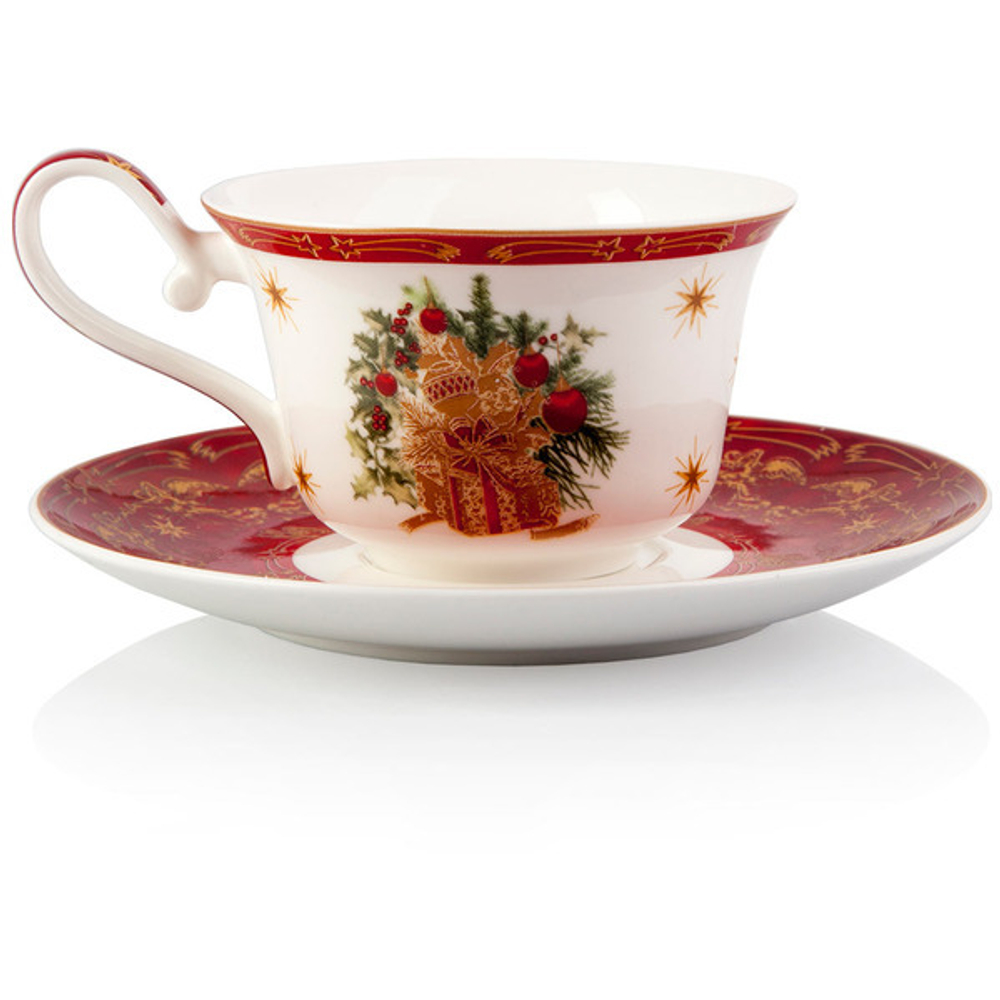 Чашка чайная с блюдцем 16см Новогодние праздники Lamart
