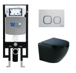 Унитаз подвесной WeltWasser AMBERG 497 + MERZBACH 043 GL-BL + AMBERG RD-WT черный глянцевый, безободковый, с крышкой микролифт, слив-торнадо, с инсталляцией и белой кнопкой